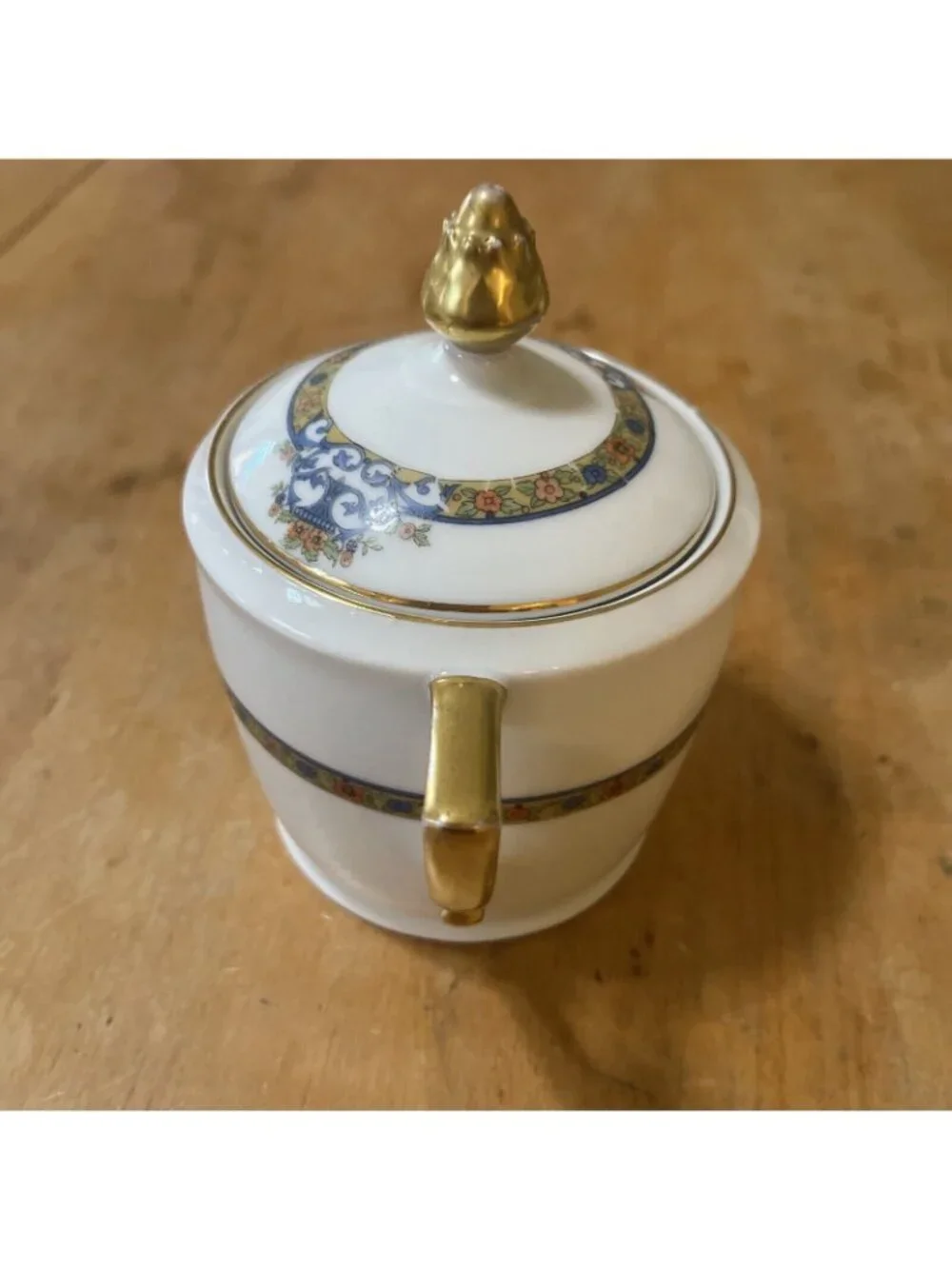 Pirkenhammer Czechoslovakia Cream & Sugar w/ Lid marienbad Gilded Blue Floral
